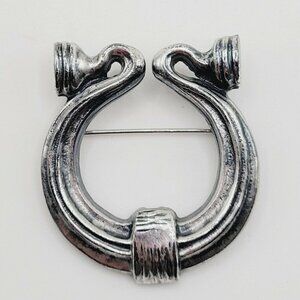 Vintage Signed Accessocraft Brooch Door Knocker Style Signed Nice Patina Silver